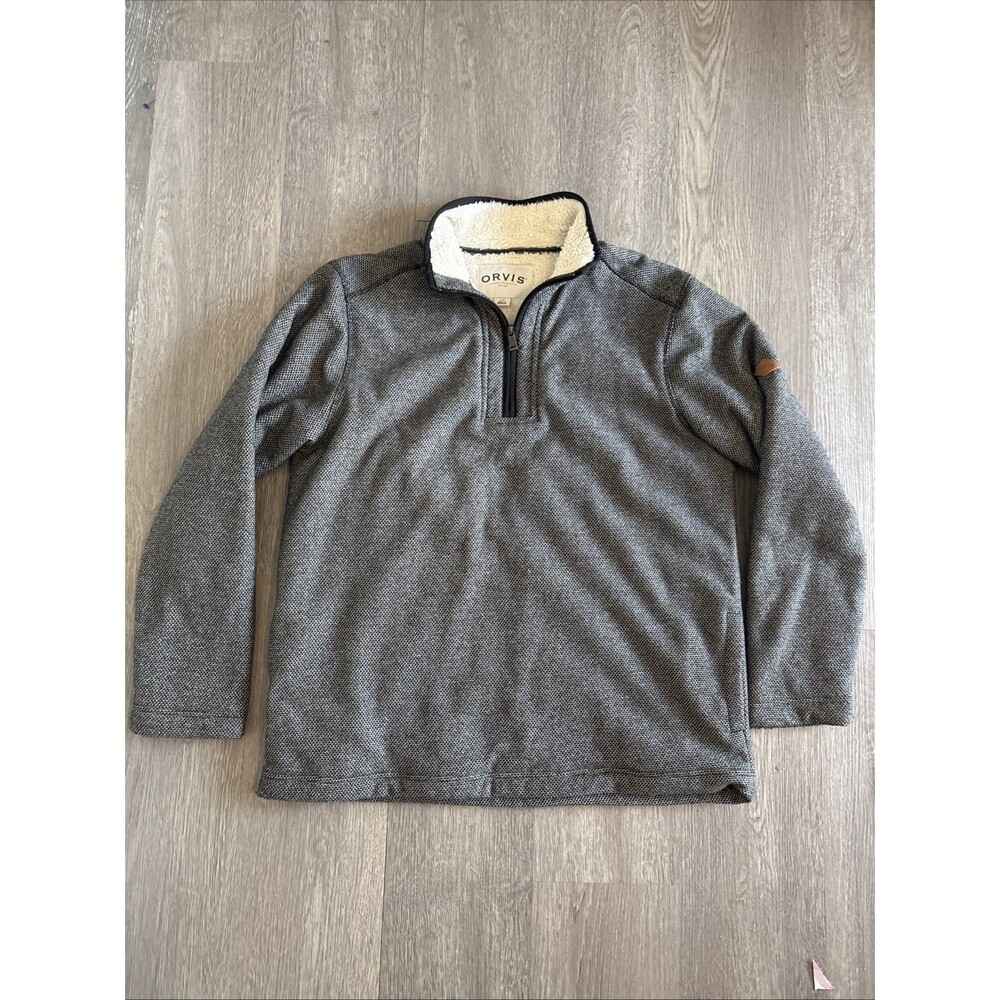 Orvis Pullover Mens Large Gray Half Zip Long Sleeve Sherpa Fleece Lined Thick